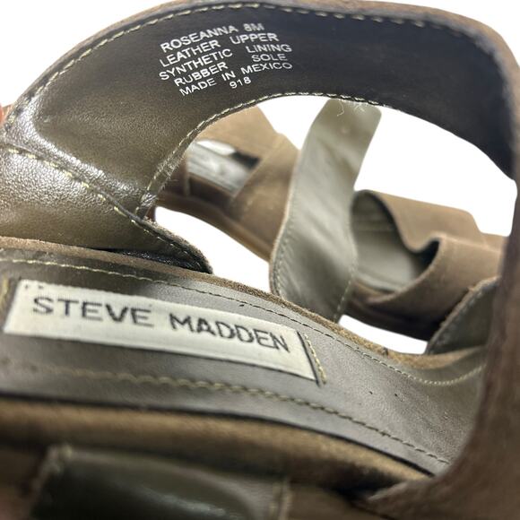 Steve Madden Roseanna Taupe Brown Suede Block Heel Sandals Size 8 - Picture 6 of 8